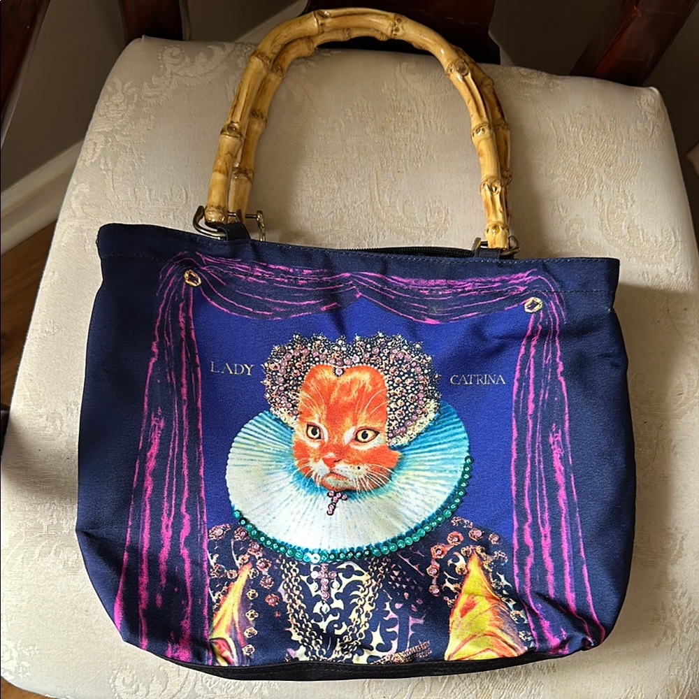 Lady Catrina by Salamander Graphix sequin cat bag with zip top